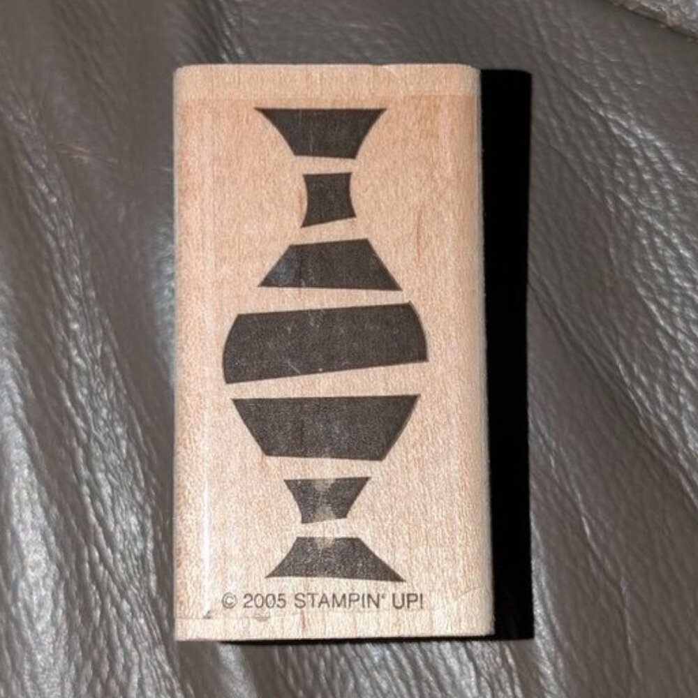 NEW Stampin' Up Vintage 2005 Abstract Candy Vase Wood Mounted Rubber Stamp Craft